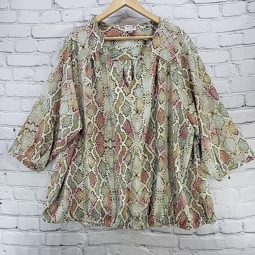Avenue Peasant Top Womens Plus Sz 22/24 Beige Neutrals‎ Print